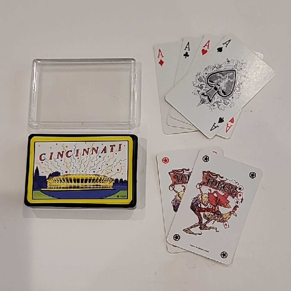 Vintage 70's Cincinnati Playing Cards In Plexi Holder